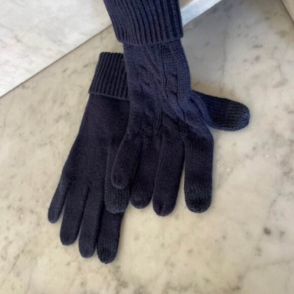 TALBOTS Navy Soft Cable Knit Cotton Blend Gloves One Size - Picture 2 of 12